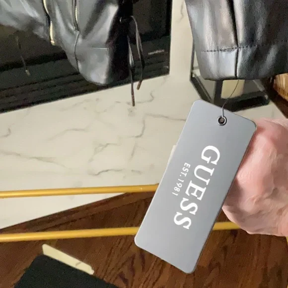GUESS Black Leather Jacket with Gold Accents - Picture 2 of 5